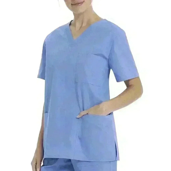 NWT Scrubstar Unisex V-Neck Scrub Top Size L 3-Pocket 2-Way Stretch Ciel Blue - Picture 7 of 10